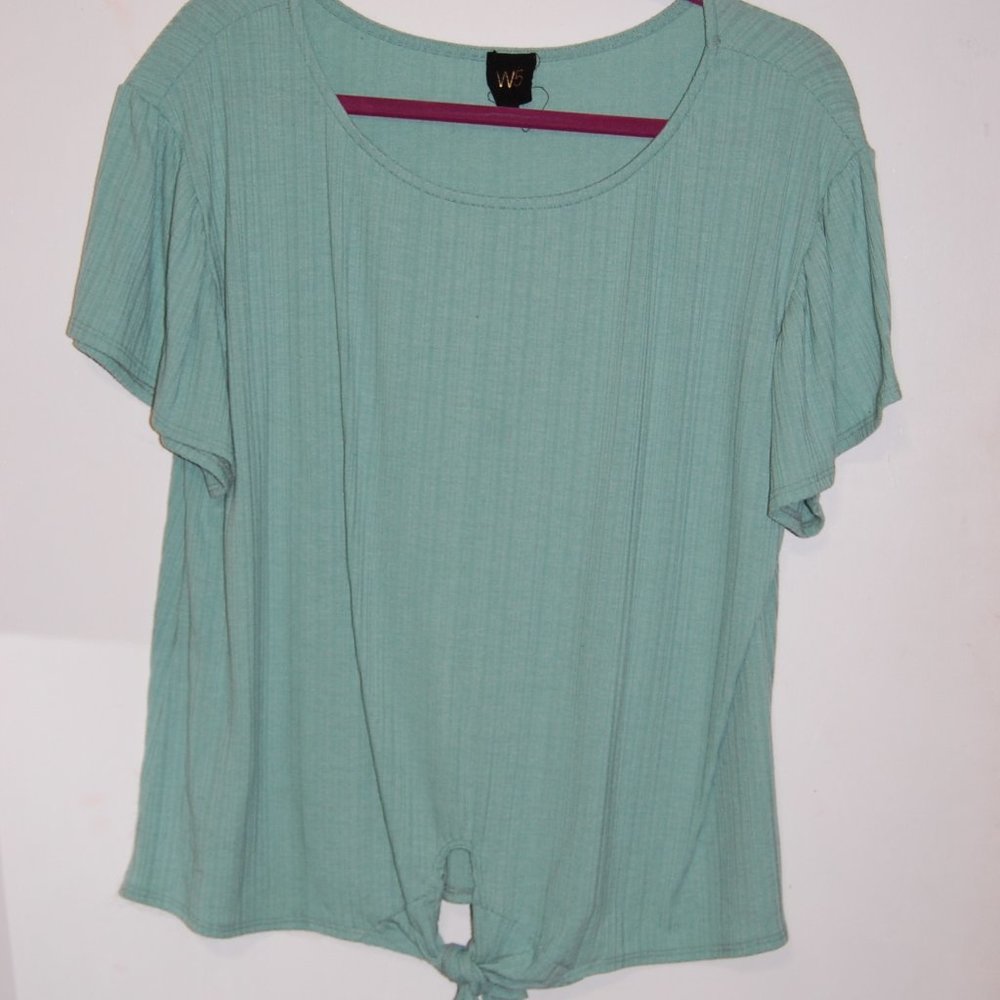 W5, seafoam green gauzy top